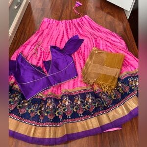 Pink and Purple Lehenga with Gold Accents